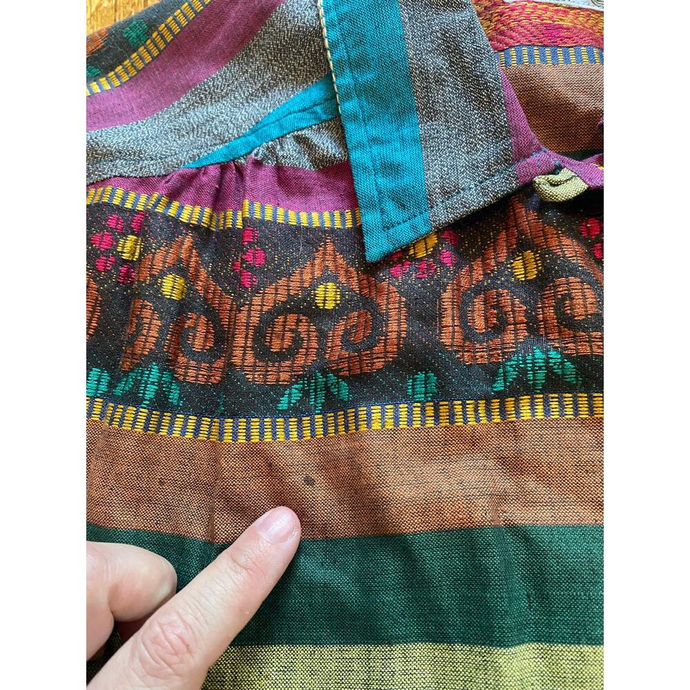 Angelique Imp NYC boho cotton metallic India made colorful mixed print shirt M - Picture 6 of 6